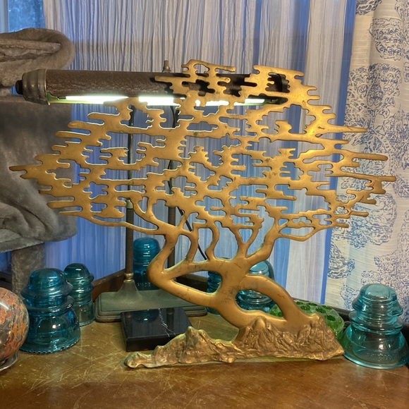Brass Bonsai Tree of Life Art Sculpture Wall Hanging Mid Century MCM 20"x16" - Picture 5 of 6